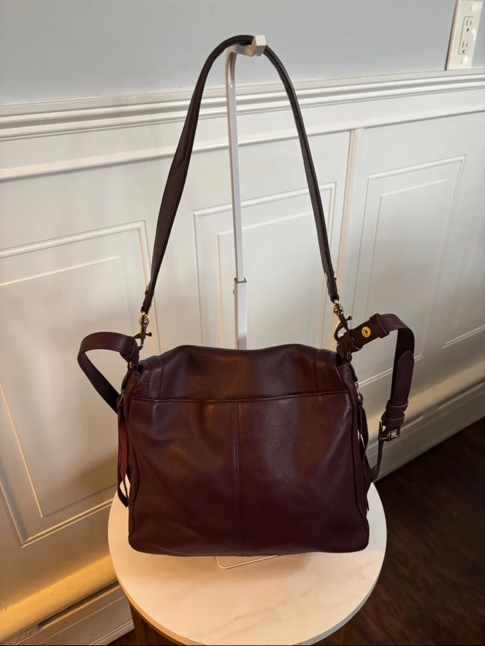 Aimee Kestenberg Pebble Leather Shoulder Bag in Burgundy with Gold Hardware - Picture 2 of 16